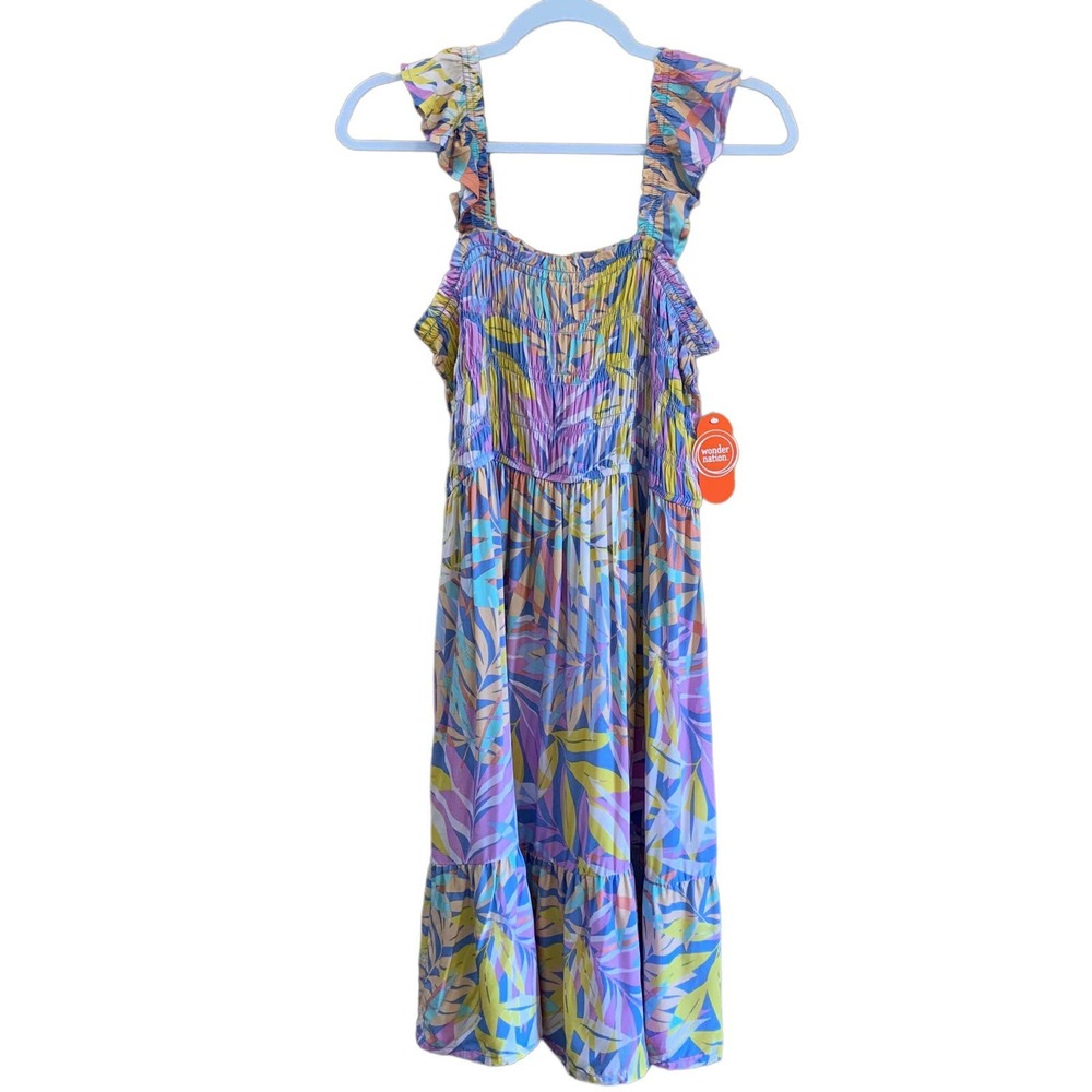 NWT, Wonder Nation Girl's Sz XXL (18) Smocked Midi Multi-color Dress